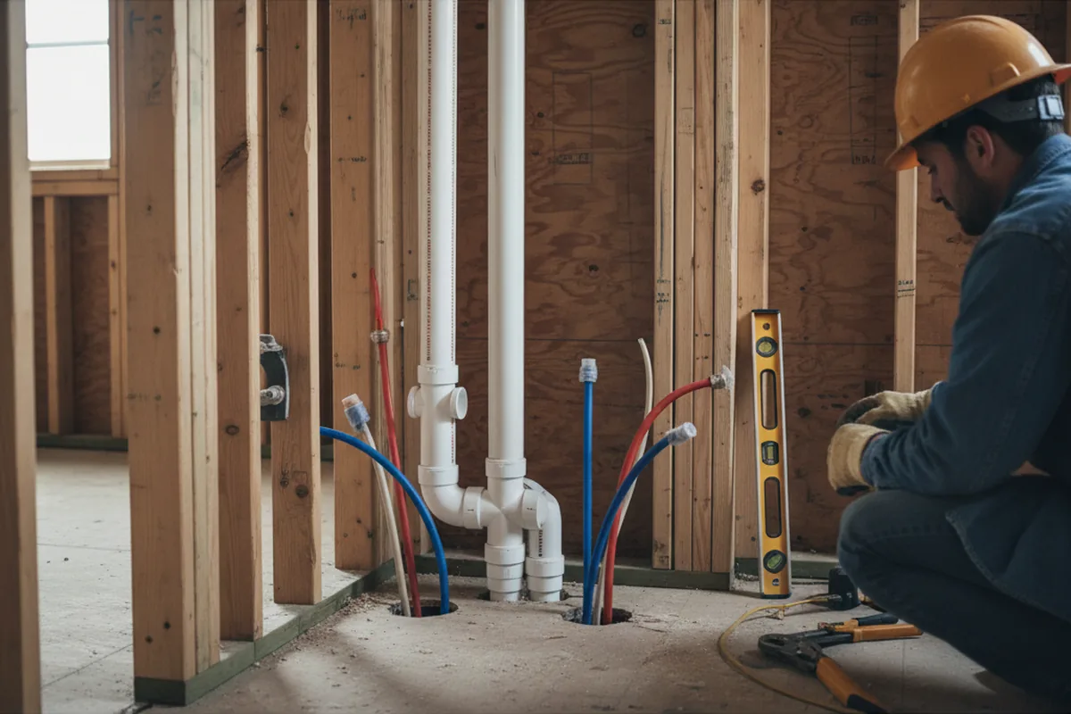 Drain and supply rough-in during Sump Pump Repair in Howe